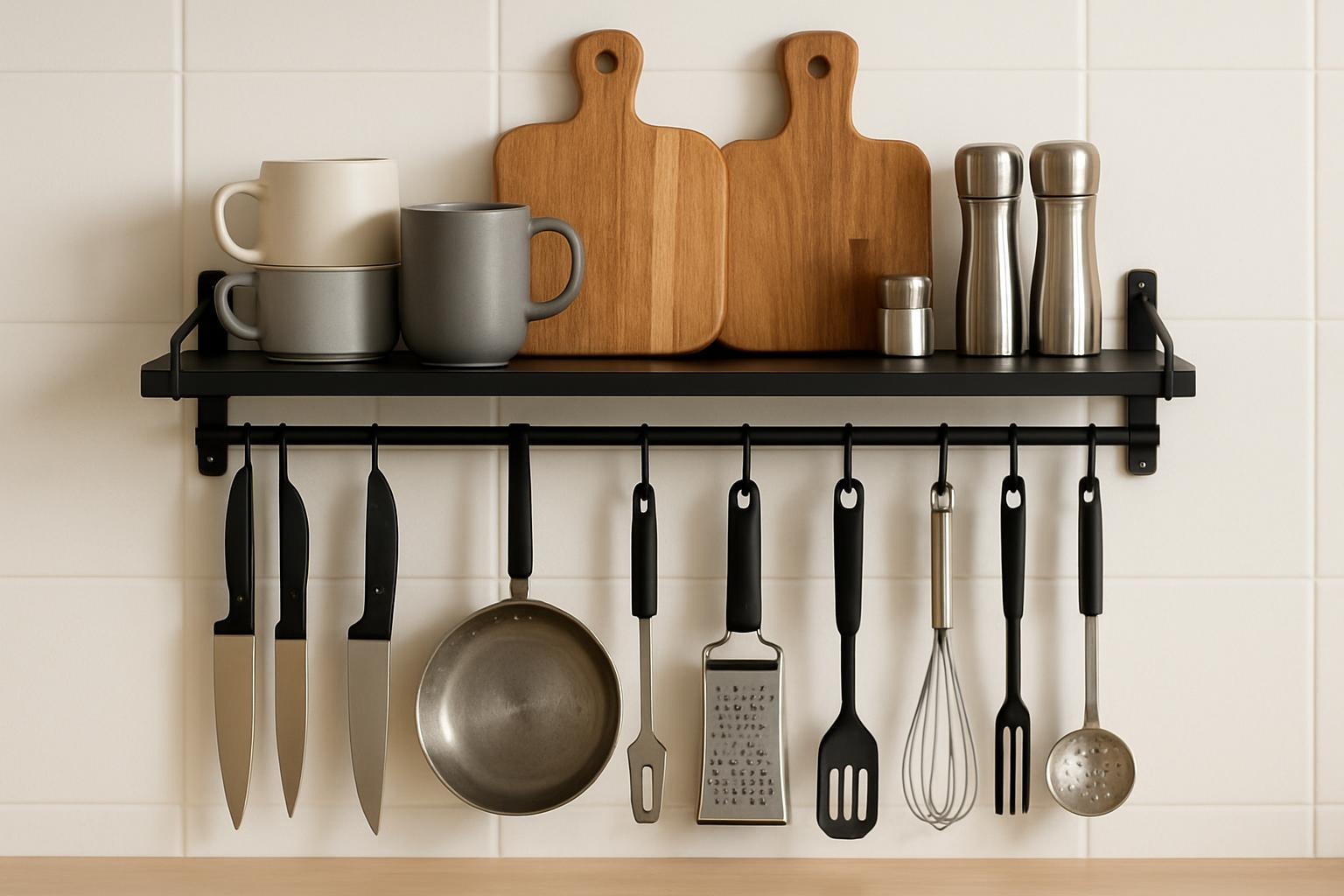 Kitchen tools and utensils organized neatly
